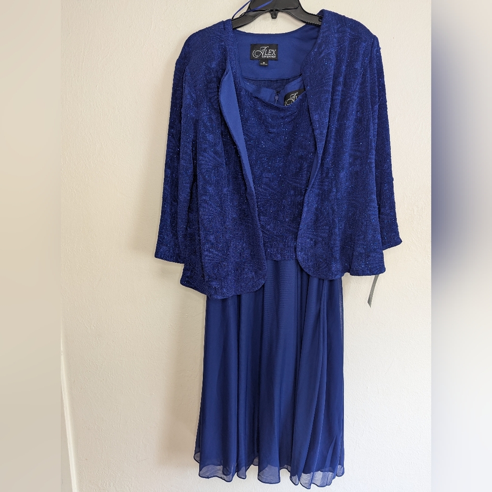 NWT Alex Evenings Women's Glitter Mock Two Piece Dress With Jacket Size 18